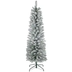 HOMCOM 6ft Artificial Snowy Pencil Christmas Tree - White - 1