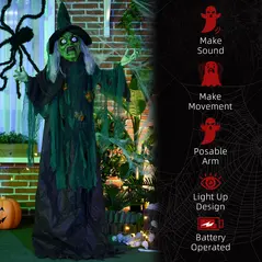HOMCOM 6ft Halloween Witch Decoration, Outdoor Activated Prop with Light Up Eyes Magical Heart, Sound Activated - 7