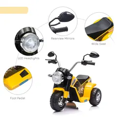 HOMCOM 6V Kids Electric Motorbike 3 Wheels Ride On Toy with Horn Headlights Realistic Sounds for Girl Boy 18 - 36 Months Yellow - 5