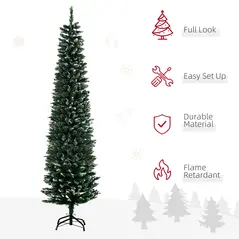 HOMCOM 6FT Artificial Snow Dipped Christmas Tree Xmas Pencil Tree Holiday Home Indoor Decoration with Foldable Black Stand, Green - 4
