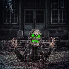 HOMCOM 70cm Groundbreaker Skeleton Halloween Animatronic, with Glowing Eyes - 2