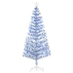 HOMCOM 6FT Artificial Fibre Optic Christmas Tree Seasonal Decoration w/ LED Lights Pre-Lit Easy Store White Blue - 1