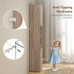 HOMCOM 6-Tier Tall Bathroom Cabinet - Natural - 6