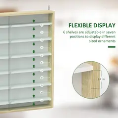 HOMCOM 7-Tier Wall Display Shelf Unit Cabinet w/ 6 Adjustable Shelves Glass Doors Home Office Ornaments 83x80cm, Oak - 4