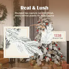 HOMCOM 6ft Super Flocked Christmas Tree - Green/White - 5