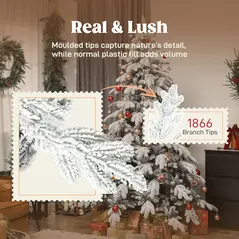 HOMCOM 7ft Super Flocked Christmas Tree - Green/White - 5