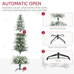 HOMCOM 7 Ft Pencil Snow Flocked Artificial Christmas Tree with Realistic Cypress Branches, Auto Open, Green - 6