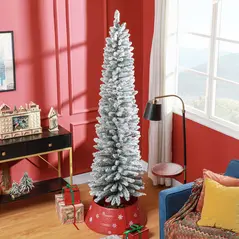 HOMCOM 7ft Artificial Snowy Pencil Christmas Tree - White - 2