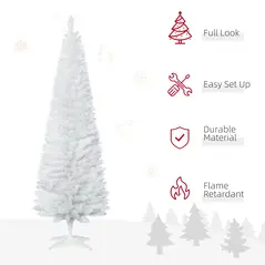 HOMCOM 6ft Unlit Artificial Christmas Tree, Pencil Slim Xmas Tree with Solid Stand and Realistic Branches, White - 4