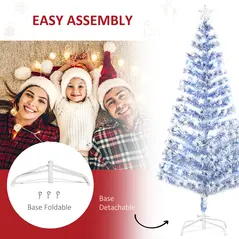 HOMCOM 6FT Artificial Fibre Optic Christmas Tree Seasonal Decoration w/ LED Lights Pre-Lit Easy Store White Blue - 6