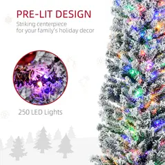 HOMCOM 7.5' Artificial Prelit Christmas Trees Holiday Décor with Colourful LED Lights, Flocked Tips, Berry, Pine Cone - 4