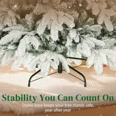 HOMCOM 7 ft Artificial Flocked Christmas Tree with 1867 Branches, Hinged Xmas Tree with Foldable Metal Stand, Easy Assembly for Home Office Decor - 7