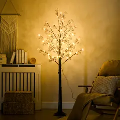 HOMCOM 6ft Artificial Gypsophila Blossom Tree Light with 96 Warm White LED Light, Baby Breath Flowers for Home Party Wedding, Indoor and Outdoor Use - 2