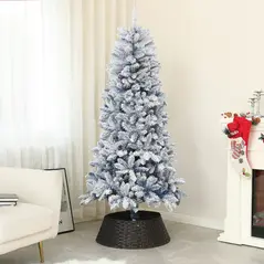 HOMCOM 6ft Flocked Artificial Christmas Tree with 700 Snow Frosted Tips, Metal Stand, Snowy Hinged Xmas Tree, Blue - 2