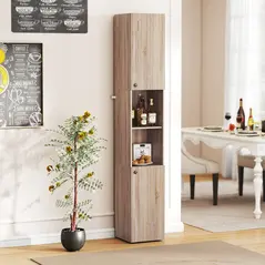 HOMCOM 6-Tier Tall Bathroom Cabinet - Natural - 9