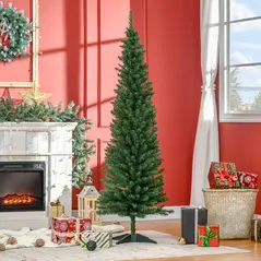 HOMCOM 6ft Unlit Artificial Christmas Tree, Pencil Slim Xmas Tree with Solid Stand and Realistic Branches, Green - 2