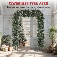 HOMCOM 8.2 ft Snow Frosted Christmas Tree Arch, Christmas Arch Doorway Decor with 1800 Tips and 91 Pinecones, Artificial Xmas Tree with Metal Stand for Indoor, Green - 5