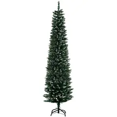 HOMCOM 6FT Artificial Snow Dipped Christmas Tree Xmas Pencil Tree Holiday Home Indoor Decoration with Foldable Black Stand, Green - 1