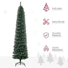 HOMCOM 7.5FT Artificial Snow Dipped Christmas Tree Xmas Pencil Tree Holiday Home Indoor Decoration with Foldable Black Stand, Green - 4