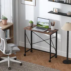 HOMCOM 80 cm Folding Desk on Wheels - Rustic Brown - 2