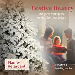 HOMCOM 7 ft Artificial Flocked Christmas Tree with 1867 Branches, Hinged Xmas Tree with Foldable Metal Stand, Easy Assembly for Home Office Decor - 4