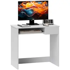HOMCOM 80cm Compact Computer Desk with Keyboard Tray, Home Office Desk with Drawer for Bedroom Study, White - 1