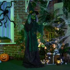 HOMCOM 6ft Halloween Witch Decoration, Outdoor Activated Prop with Light Up Eyes Magical Heart, Sound Activated - 8