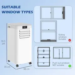 HOMCOM 8000 BTU Air Conditioning Unit, 3-in-1 Portable Air Conditioner, Dehumidifier, Cooling Fan with Remote Control, Digital Display, 2 Speeds, 24H Timer, Window Venting Kit, 18m² - 3