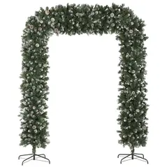 HOMCOM 8.2 ft Snow Frosted Christmas Tree Arch, Christmas Arch Doorway Decor with 1800 Tips and 91 Pinecones, Artificial Xmas Tree with Metal Stand for Indoor, Green - 1