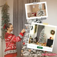 HOMCOM 7ft Flocked Artificial Christmas Tree - 7