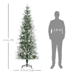 HOMCOM 7 Ft Pencil Snow Flocked Artificial Christmas Tree with Realistic Cypress Branches, Auto Open, Green - 3