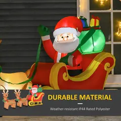 HOMCOM 8ft Christmas Inflatable Santa Claus on Sleigh, LED Lighted for Home Indoor Outdoor Garden Lawn Decoration Party Prop - 5
