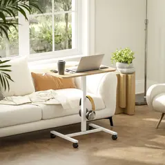 HOMCOM 75-115cm Manual Adjustable Sit-To-Stand Desk - White/Wood-Effect - 2