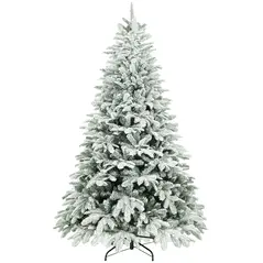 HOMCOM 7 ft Artificial Flocked Christmas Tree with 1867 Branches, Hinged Xmas Tree with Foldable Metal Stand, Easy Assembly for Home Office Decor - 1