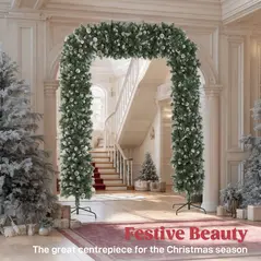 HOMCOM 8.2 ft Snow Frosted Christmas Tree Arch, Christmas Arch Doorway Decor with 1800 Tips and 91 Pinecones, Artificial Xmas Tree with Metal Stand for Indoor, Green - 4