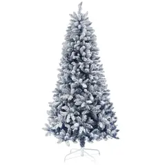 HOMCOM 6ft Flocked Artificial Christmas Tree with 700 Snow Frosted Tips, Metal Stand, Snowy Hinged Xmas Tree, Blue - 1