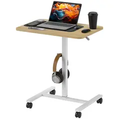HOMCOM 75-115cm Manual Adjustable Sit-To-Stand Desk - White/Wood-Effect - 1