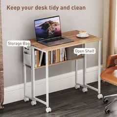 HOMCOM 80 cm Drop Leaf Writing Work Desk - Natural Wood Finish - 5