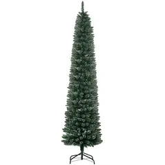 HOMCOM 7.5FT Artificial Snow Dipped Christmas Tree Xmas Pencil Tree Holiday Home Indoor Decoration with Foldable Black Stand, Green - 1