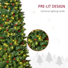 HOMCOM 7FT Prelit Artificial Pencil Christmas Tree with Warm White LED Light, Red Berry, Holiday Home Xmas Decoration, Green - 5