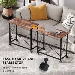 HOMCOM 80 cm Folding Desk on Wheels - Rustic Brown - 5