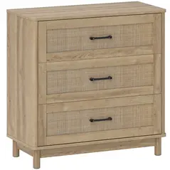 HOMCOM 76 cm Wide Drawer Chest of Drawers with 3 Drawer - Oak - 1
