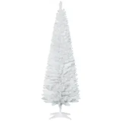 HOMCOM 6ft Unlit Artificial Christmas Tree, Pencil Slim Xmas Tree with Solid Stand and Realistic Branches, White - 1