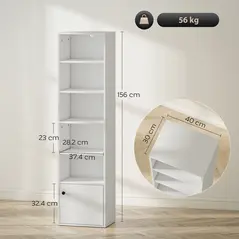 HOMCOM 6-Tier 156 cm Tall Bookcase - White - 3