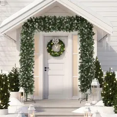 HOMCOM 8.2 ft Snow Frosted Christmas Tree Arch, Christmas Arch Doorway Decor with 2100 Tips and 96 Pinecones, Artificial Xmas Tree with Metal Stand for Indoor, Green - 2