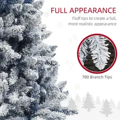 HOMCOM 6ft Flocked Artificial Christmas Tree with 700 Snow Frosted Tips, Metal Stand, Snowy Hinged Xmas Tree, Blue - 5