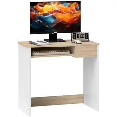 HOMCOM 80cm Compact Computer Desk with Keyboard Tray, Home Office Desk with Drawer for Bedroom Study, Oak - 1