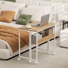 HOMCOM 80 cm Drop Leaf Writing Work Desk - Natural Wood Finish - 8