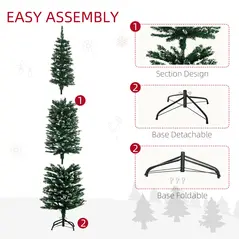 HOMCOM 6FT Artificial Snow Dipped Christmas Tree Xmas Pencil Tree Holiday Home Indoor Decoration with Foldable Black Stand, Green - 5