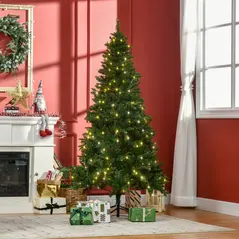 HOMCOM 6FT Christmas Tree Warm White LED Light Holiday Home Decoration, Green - 2
